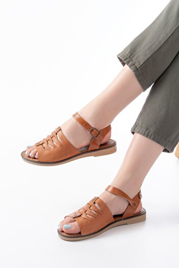 Budi 205-029 Tan Orthopedic Genuine Leather Women's Sandals