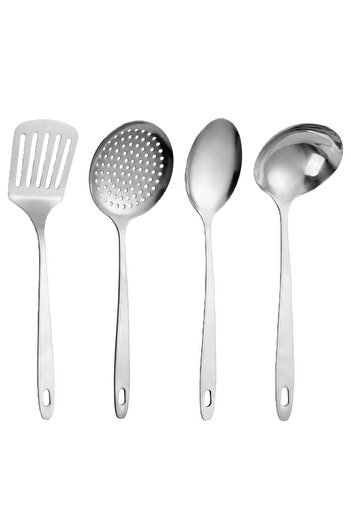 ELEGANT HOME 4-Piece Stainless Steel Cooking Spoon Set, Matte Silver