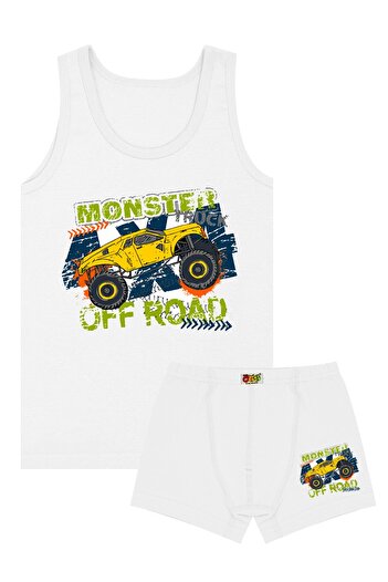 Öts Boy's Tank Top Boxer Lycra White Monster (96% Cotton - 4% Elastane)