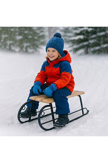 Atelierul De Sanii Children's sled, made of wood and metal - durable and comfortable. Romanian product - 78x25x30 cm