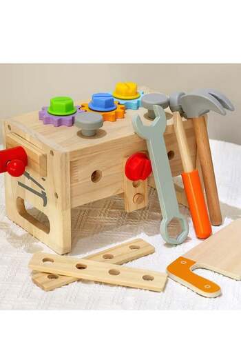 Generic Wooden Tool Toy for Kids, Montessori Wooden Tool Box with Saws, Screws, Hammers, Creative Constructi