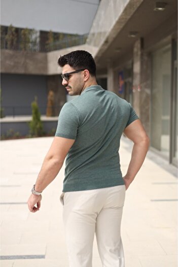 HAZEGO Men's Polo Neck Zipper Detailed T-Shirt