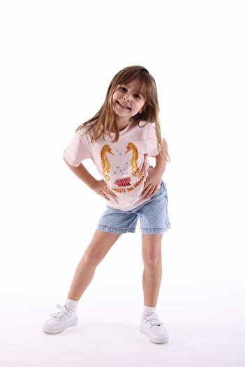 Ozmoz By Mukadder Özden Organic Pink Printed Summer Girl's T-Shirt