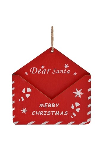 SHOPIENS Christmas Hanging Decoration Jumbo Letter to Santa Claus, Wood, 10.8x11 cm, Red, MYONNA IT & E-COMME