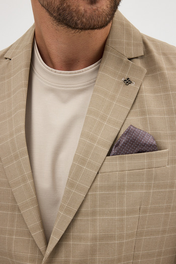 Frappoli Facune Men's Mustard Plaid Fabric Mono Collar Sports Blazer Jacket