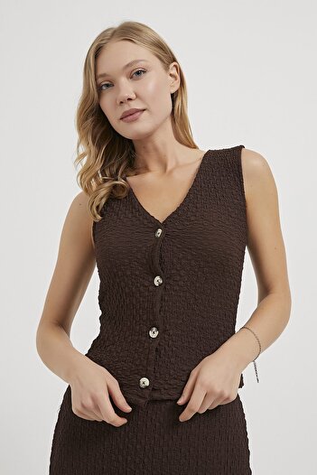 Arma Life Armalife 1503 Buttoned V-Neck Textured Women's Vest