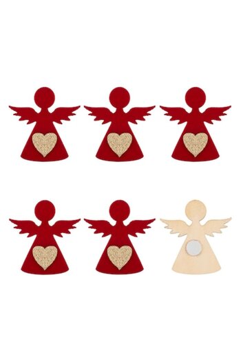 ANTBRO Christmas Stickers Set 6 Pieces, Wooden, Red, Angel Shape