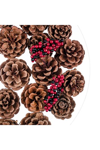 SHOPIENS Set Decorative Cones, 5 cm, Wood, 20 Pieces, Red and Brown