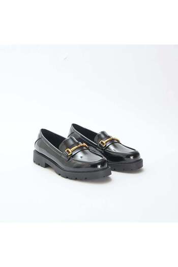 KIABI Patent Loafers with Gold-Tone Strap BLACK