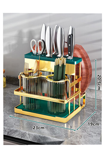 Trendy's TRENDY'S cutlery holder, with two containers and knife holder, green-gold 23X19X20.5 CM