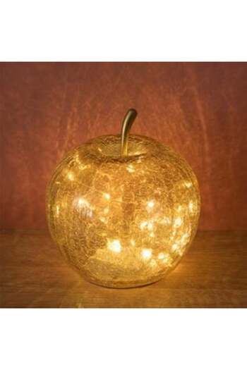SHOPIENS Glass Lamp in Golden Apple Shape with Model & 15 LED Bulbs Ø16 x 16 cm - Warm White