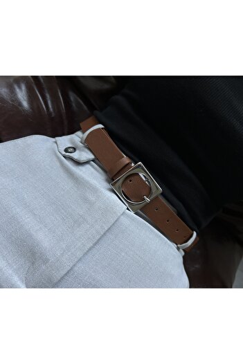 LİA KEMER Kare Accessory Silver Buckle Women's Waist Belt, Casual Belt, Jacket Belt, Pants Belt