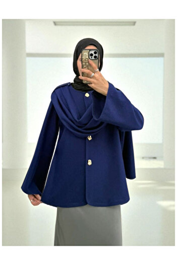 Modamorfo Winter Felt Jacket with Shawl Detail - Navy