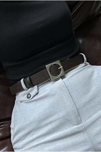 LİA KEMER Kare Accessory Silver Buckle Women's Waist Belt, Casual Belt, Jacket Belt, Pants Belt