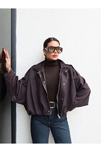 ESRAHELVACI Suede Bomber Jacket with Epaulettes