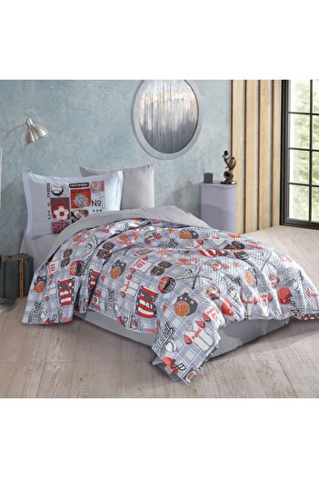 Hobby home collection Victory Blue - Single Poplin Quilted Duvet Cover Set