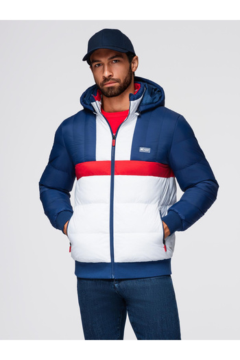 OMBRE Colorful retro men's sports jacket - blue and white V1 OM-JALP-0296