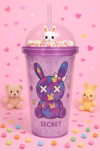 Deco Elit Water Bottle with Straw, Frosted Glass Look, 450 ml Double Layer Mica Water Bottle 2087 Purple