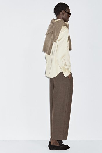 Massimo Dutti Barrel fit yün karışımlı pantolon
