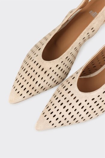 Elle Shoes Bej Deri Kadın Topuklu Ayakkabı