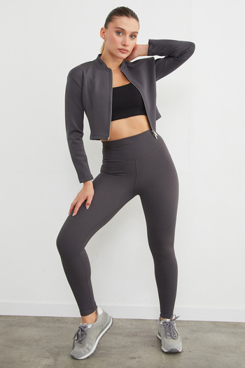 Fulla Moda Zippered Judge Collar Crop Sports Jacket
