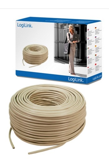 LogiLink FTP cable, cat. 5E, 4x2 AWG 24/1, CCA, shielded, PVC, solid, 305m, Grey