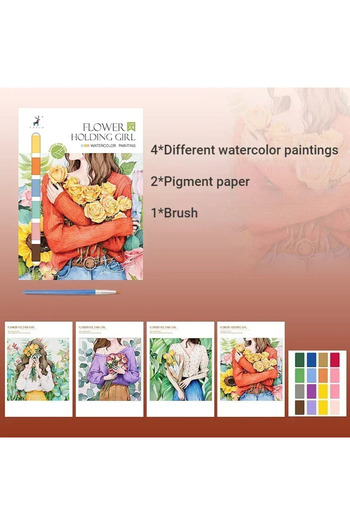 Choice black Portable Watercolor Painting Book 4 Sheets Coloring Book with Paint Brush Gouache Book Kids Gr