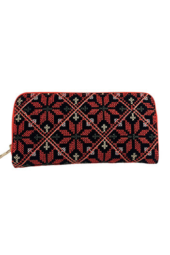 Zaytoon Palestine Traditional Colorful Red Embroidered Single Zipper Women's Large Wallet 20*10 cm A100017