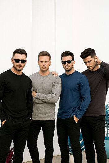 Rich Men's Grimelange-Black-Navy Blue-Anthracite 4-Pack Basic Long Sleeve Athlete Bodysuit
