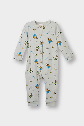 DeFacto Baby Boy Newborn Patterned Ribbed Camisole Long Sleeve Romper F4658A525Au