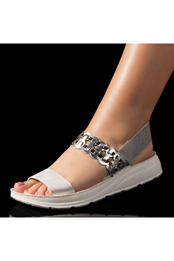 BMoD White and silver women's sandals with thick sole and elastic strap MOD05200