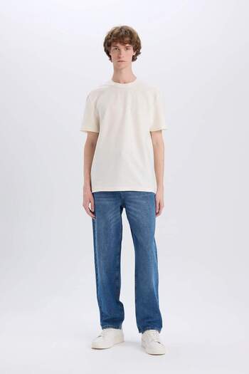DeFacto Regular Fit Crew Neck Short Sleeve Textured Twill T-Shirt E2632Ax25Sm