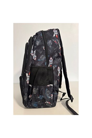 Dartonia Backpack with Multiple Compartments– 45x32x16 cm, Ergonomic Back, Black with Planets and Rockets