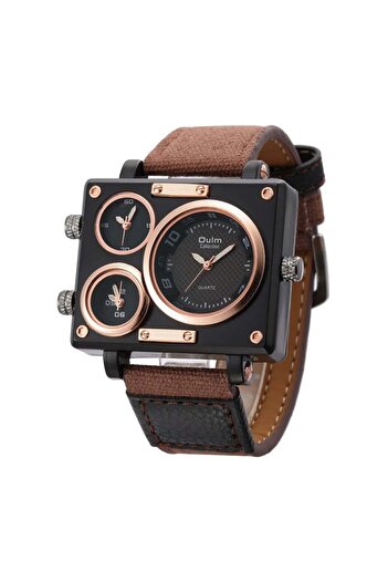 Oulm Men's Watch Casual Elegant Quartz Analog Sport Luxury Multiple Time Zones Brown