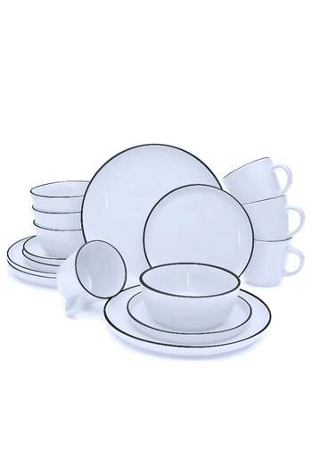 Feelings 16-Piece Stoneware Dinner Set Plates, Dishes, Bowls, Mugs Serves 4 White