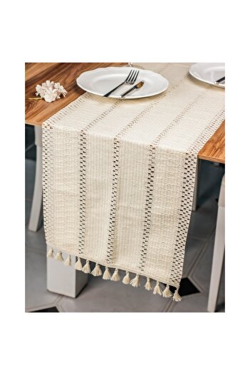 Valentini Bianco Runner Cotton Napkin, 35x145cm, Lace Cream
