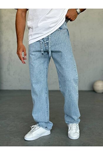 Gambocci Men's Baggy Wide Long Jeans Belted High Waist Denim Jeans Denim Pants