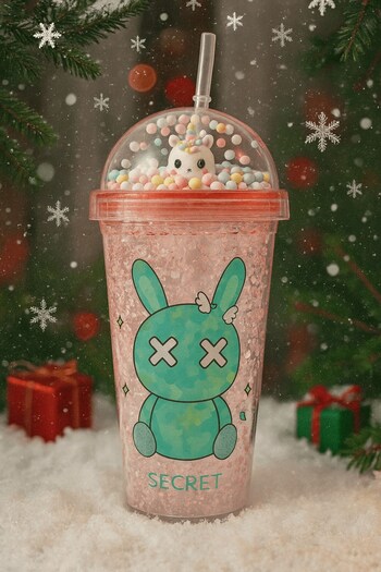 HediyeFilesi Water Bottle with Straw, Frosted Glass Look, 450 ml Double Layer Mica Water Bottle 2087 Pink