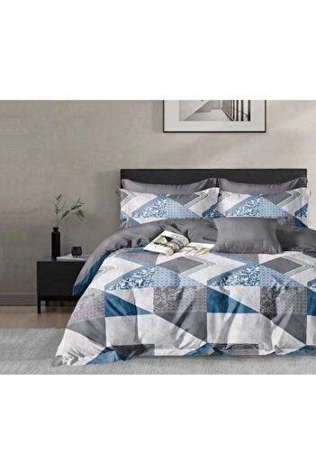 Evia Home Double bed linen set in finet, with 4 pillowcases, Evia Home, Blue Angle