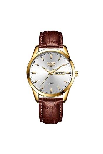 Lige Men's Watch Brown Analog Quartz Leather Phosphorescent Indexes Date