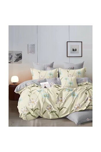Evia Home Double bed linen set made of finet, with 4 pillowcases, Evia Home, Blue Daisy