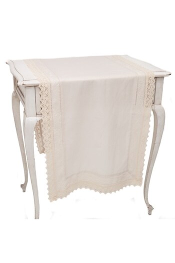 Valentini Bianco Runner made of 100% cotton, with inserted embroidery,