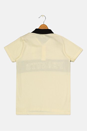 PEANUTS Kids Boy Short Sleeve Embroidered Logo Polo Shirt, Light Yellow