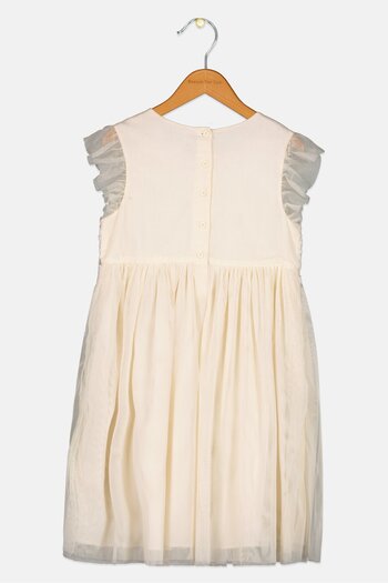 Hamleys Kids Girl Ruffle Sleeve Textured Dress, Cream