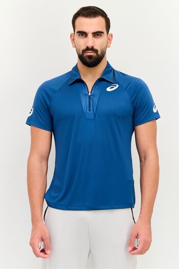 Asics Men Sportswear Fit Short Sleeve Training Polo Shirt, Teal Blue