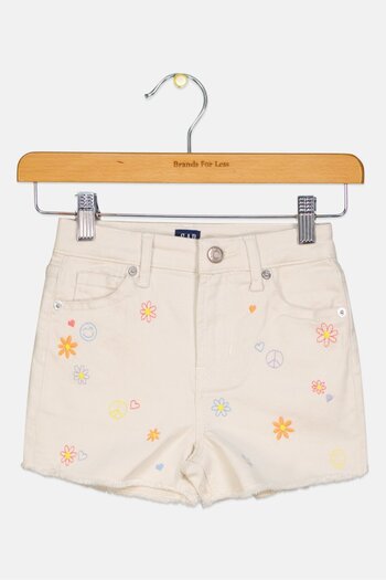 GAP Kids Girl Embroidered Denim Shorts, Beige