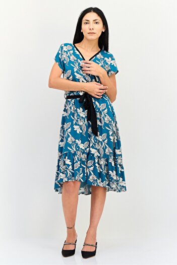 ORSAY Women Floral Pattern Belted Midi Dress, Multicolor