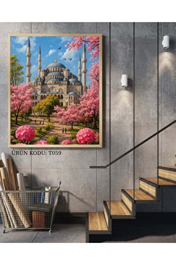 Dialands Mozaik Sultanahmet Mosque among Pink Flowers 50X75Cm