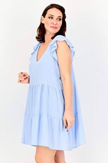 Brave Soul Women Plain Tiered Dress, Blue
