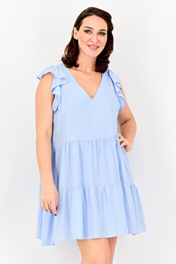 Brave Soul Women Plain Tiered Dress, Blue